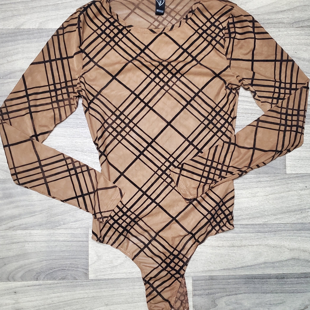 Windsor Tan and Black Plaid Bodysuit